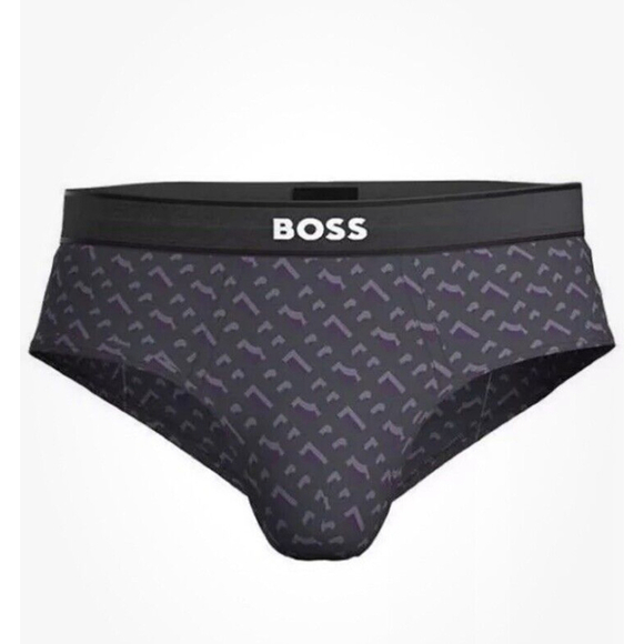 NWT Hugo Boss Mens Cotton Stretch Hip‎ Briefs Underwear Black Purple Geo Size XL - Picture 1 of 4